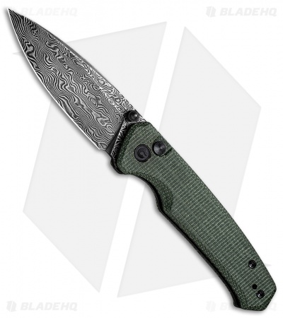 CIVIVI Altus Button Lock Knife Green Micarta (3" Dark Damascus) C20076-DS1
