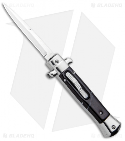9" Italian Stiletto OTF Automatic Knife Black Marble (3.8" Satin) w/o clip