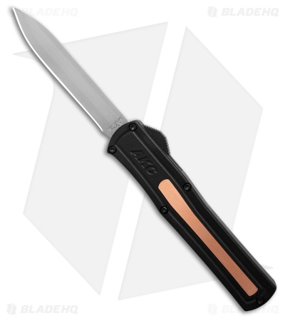 AKC World F-20 D/A Spear Point OTF Knife Black + Copper Inlay (3.6" Satin)