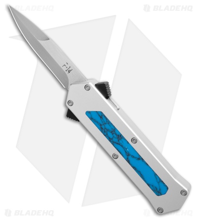 AKC F-14 D/A Bayonet OTF Automatic Knife Aluminum/Turquoise (2.4" Satin)