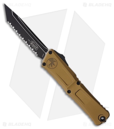 Microtech Combat Troodon Gen III T/E OTF Knife Tan Aluminum (4" Black Full Serr)