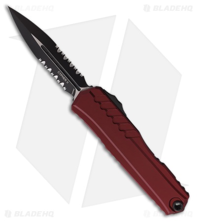 Microtech Cypher II D/E OTF Auto Knife Merlot Red Aluminum (3.5" Two-Tone Serr)