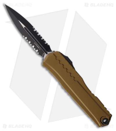 Microtech Cypher II D/E OTF Automatic Knife Tan Aluminum (3.5" Two-Tone Serr)