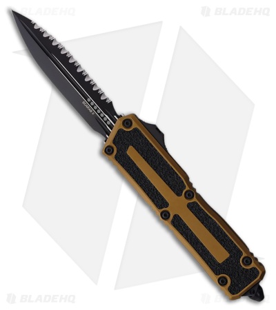 Microtech Scarab II Gen III D/E OTF Automatic Knife Tan Al (4" Black Full Serr)