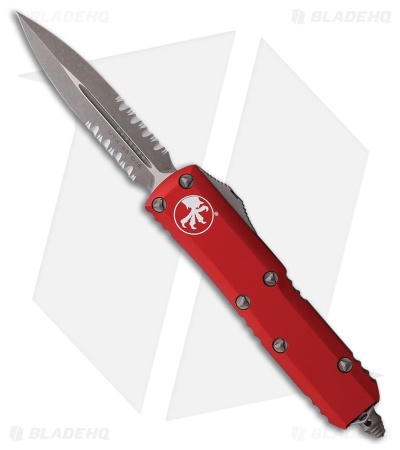 Microtech UTX-85 D/E OTF Automatic Knife Red Aluminum (3.1" Apocalyptic Serr)