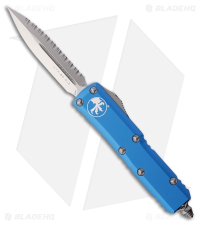 Microtech UTX-85 D/E OTF Automatic Knife Blue Aluminum (3.1" Satin Full Serr)