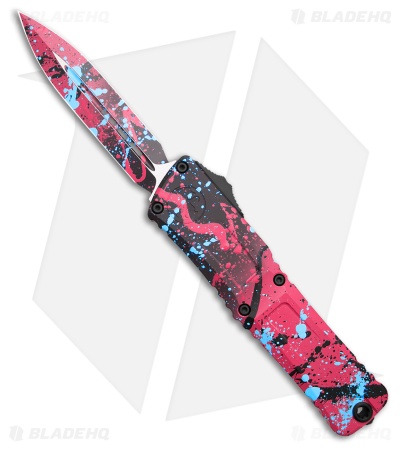 Microtech Combat Troodon Gen III D/E OTF Black/Pink Al (4" Blue Splatter)