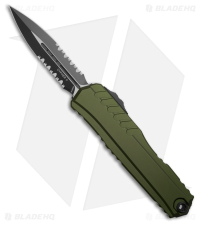Microtech Cypher II D/E OTF Automatic Knife OD Green Al (3.5" Two-Tone Serr)