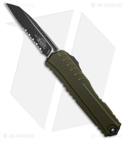 Microtech Cypher II Wharncliffe OTF Knife OD Green Al (3.5" Two-Tone Serr)