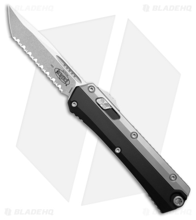 Microtech Glykon T/E OTF Automatic Knife Black Aluminum/Ti (3.75" SW Full Serr)