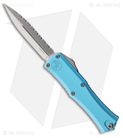 Microtech Hera II Mini D/E OTF Knife Turquoise Aluminum (3" Satin Full Serr)