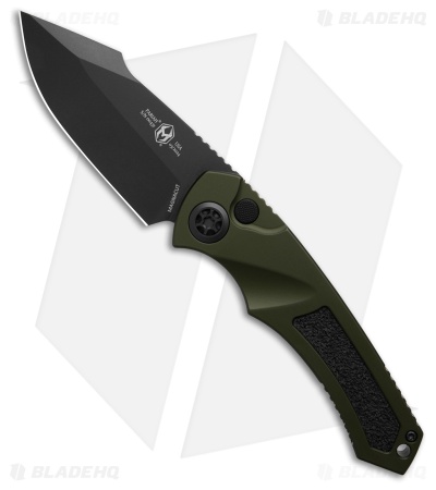 Heretic Knives Pariah MagnaCut Auto Knife Green Alum + Grip Inserts (3.9" Blk )