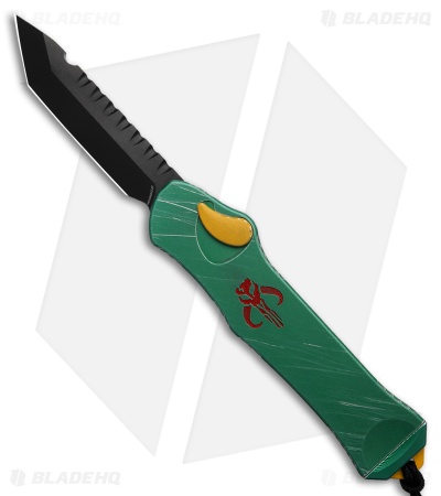 Heretic Knives Hydra Tanto OTF Automatic Knife Bounty Hunter Green Al (3.6