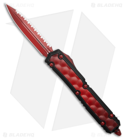Microtech Makora D/E Auto OTF Red Bubble Inlay Black (3.4" Red Full Serr)