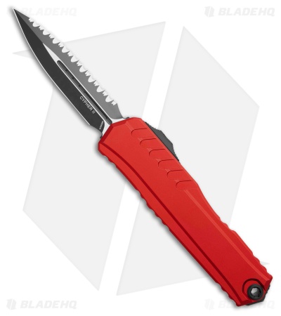 Microtech Cypher II D/E OTF Automatic Knife Red Al (3.5" Black Full Serr)