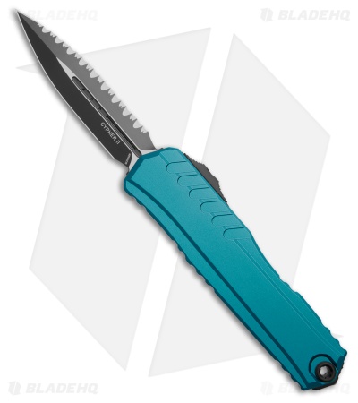 Microtech Cypher II D/E OTF Knife Blue Aluminum (3.5" Black Full Serr) 1242-3BL