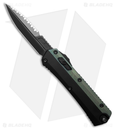 Microtech Glykon D/E OTF Knife Black + Ti Antique Green (3.75" DLC Full Serr)