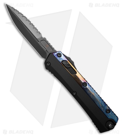 Microtech Glykon OTF Knife Black Al/Galactic Acid Ti (3.75" Black Full Serr)