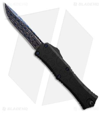 Microtech Hera II Mini OTF Knife Claw Burst Black (2.9" Blued Spirograph Dam)