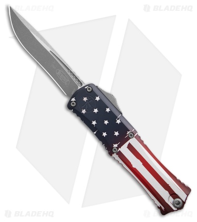 Microtech Hera II Mini Recurve OTF Automatic Knife USA Flag Aluminum (3" Apoc)