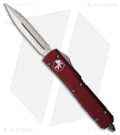 Microtech Ultratech D/E OTF Automatic Knife Merlot Red Al (3.4" Satin Full Serr)