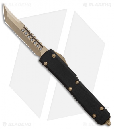Microtech Ultratech Hellhound Tanto OTF Knife Black G-10 (3.4" Bronze SW)