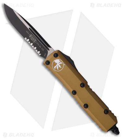 Microtech UTX-85 S/E OTF Automatic Knife Tan Aluminum (3.1" Black Serr) 231-2TA