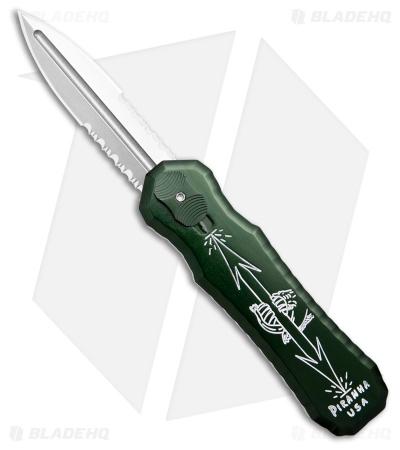 Piranha Excalibur D/A OTF Automatic Knife Green Aluminum (3.2" SW Serrated)