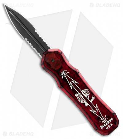 Piranha Excalibur OTF Automatic Knife Red Tactical (3.2" Black Serr)