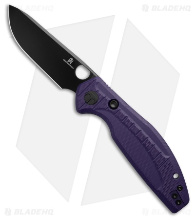 Bestechman Angry Owl Button Lock Knife Purple G-10 (3.25" Black PVD) BMK12E-2
