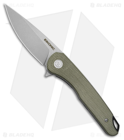 Eikonic Dromas Liner Lock Folding Knife Olive Canvas Micarta  (3.25" SW)
