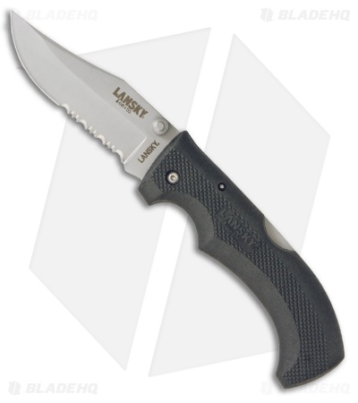 Lansky Easy Grip Lockback Folding Knife Black Rubber (3.5" Satin) LSKN030