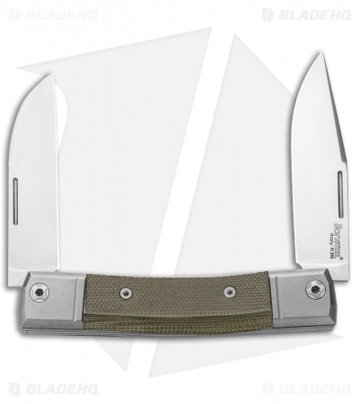 LionSteel BestMan 2-Bladed Traditional Knife Green Micarta (2.88" Satin) BHQ