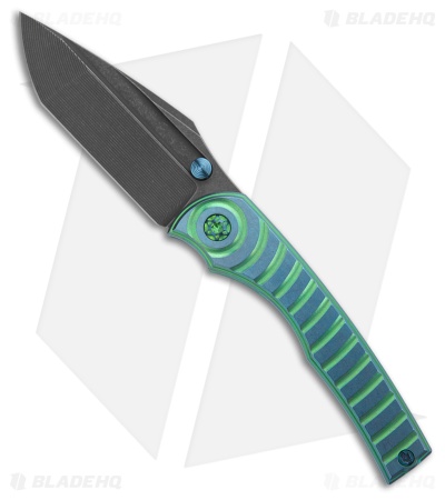 NCC Knives Custom BBM v2 Milled Frame Lock Knife Green/Blue Ti (3" Acid Wash)