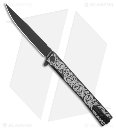 Ocaso Solstice Liner Lock Knife Scroll Engraved Black Ti (3.5