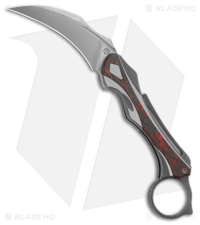 Poikilo Blade Thorny Devil Frame Lock Knife Dark SW Ti/Red CF (2.6" Stonewash)