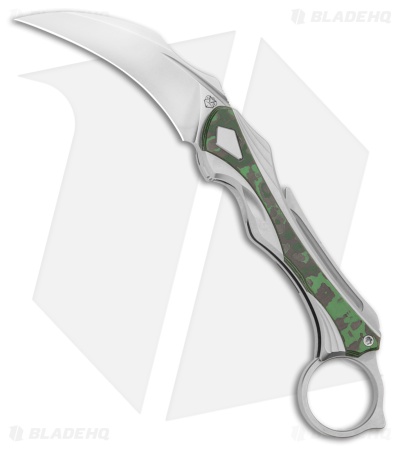 Poikilo Blade Thorny Devil Frame Lock Knife SW Ti/Green CF (2.6" Pearlescent SW)