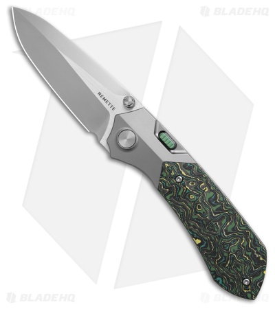 REMETTE RT-Meteor Button Frame Lock Knife Ti + Green/Black CF (3.25" Satin)