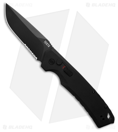 Tekto A3 Delta Drop Point Automatic Knife Black G-10 (3.6" Black Serr)