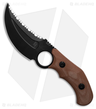Andre de Villiers K9  Fixed Blade Knife Brown Micarta Serr Top (3.75" Black)