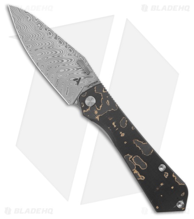 Arcform Theory Frame Lock Knife Gold Camo Fat Carbon (3.5" Damasteel)