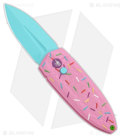 Bestech Knives Cricket/QUQU Button Lock Dessert Warrior(R) Pink G-10 (2.2" Blue)