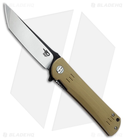 Bestech Knives Kendo Tanto Liner Lock Knife Brown G-10 (3.75" Satin, Black)