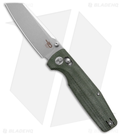 Bestech Knives Large Slasher Cross Bar Lock  Green Micarta (3.5" Stonewash D2)