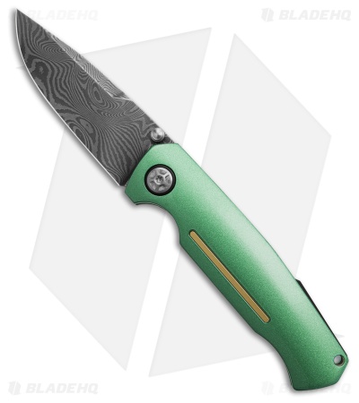 Boker Solingen MACH-1 Damast Liner Lock Knife Jade Aluminum (3.2" Damascus)