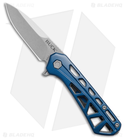 Buck Knives 814 Mini Trace Drop Point Knife Blue Aluminum (2.4" Stonewash)