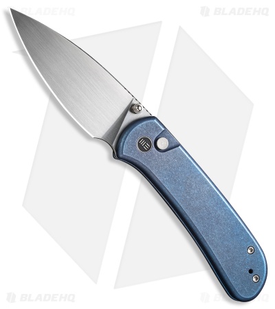 WE Knife Co. Qubit Button Lock Knife  Blue Titanium (3.25" Hand Sat)