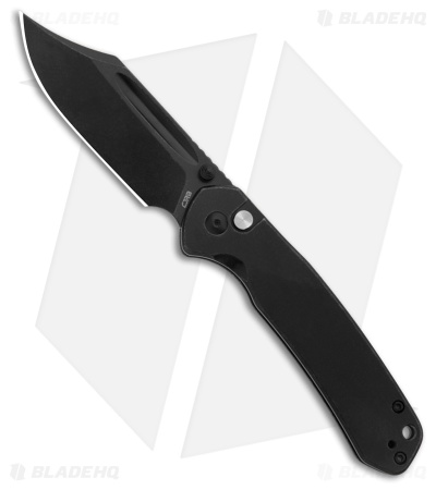 CJRB Cutlery Pyrite Bowie Button Lock Knife Black Steel (3.1" Black SW)