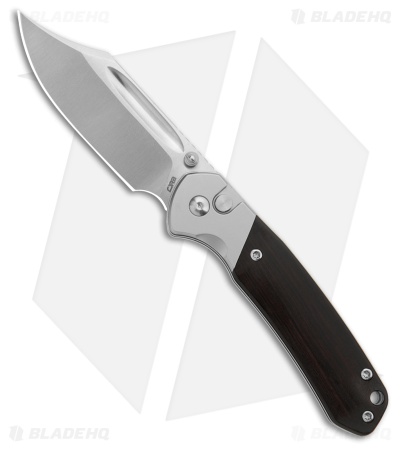 CJRB Cutlery Pyrite Bowie Button Lock Knife Ebony Wood (3.1