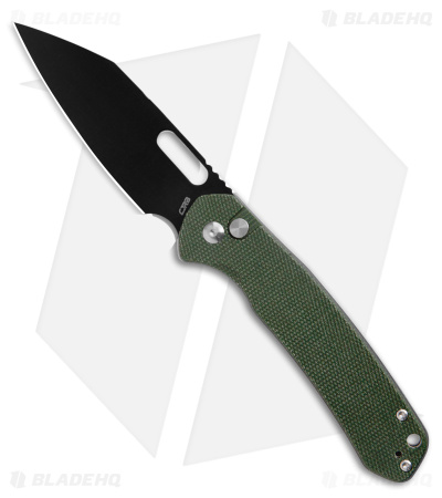CJRB Cutlery Pyrite-Alt Wharncliffe ButtonLock Knife Grn Micarta (3.1" Blk)*DIS*